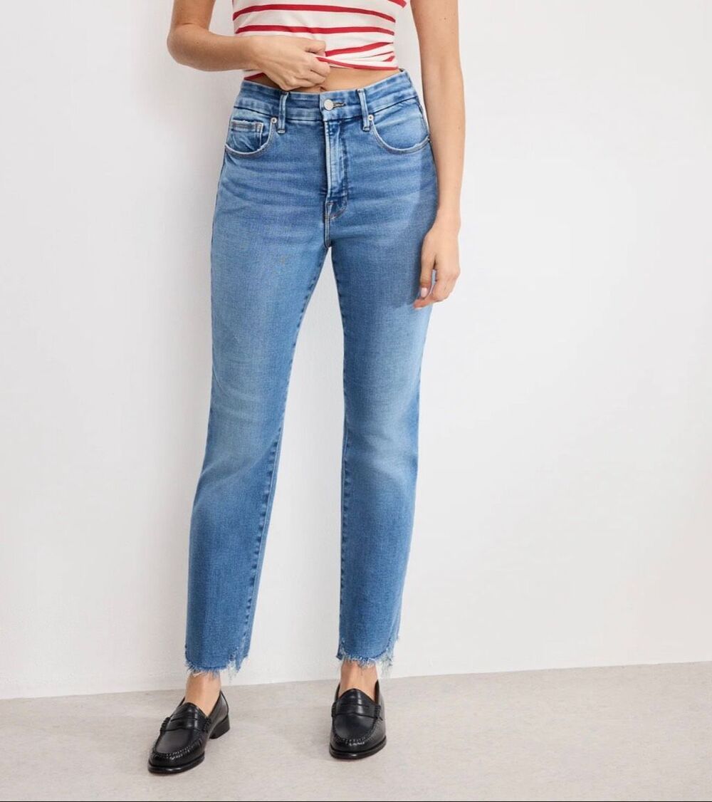 Good American good legs crop straight jeans size 6/28